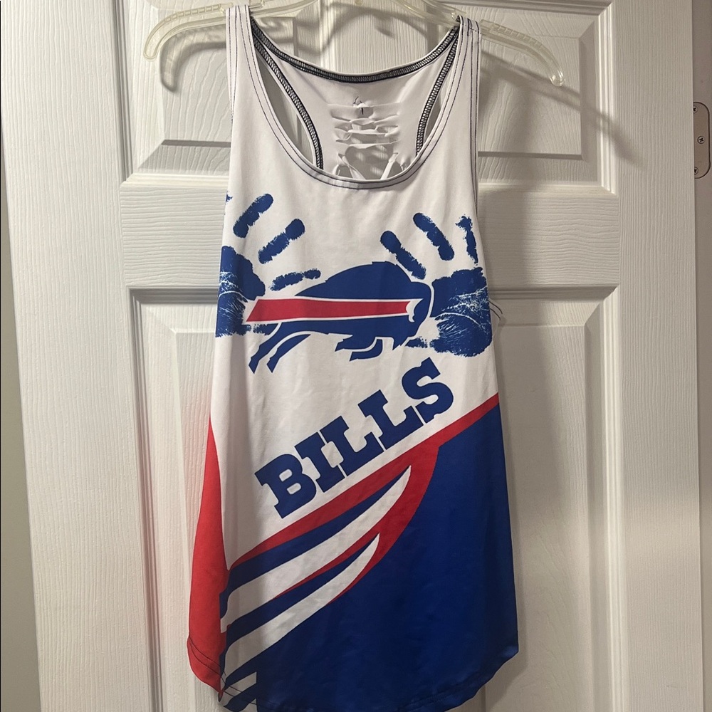 Women's White and Blue Bills tank top